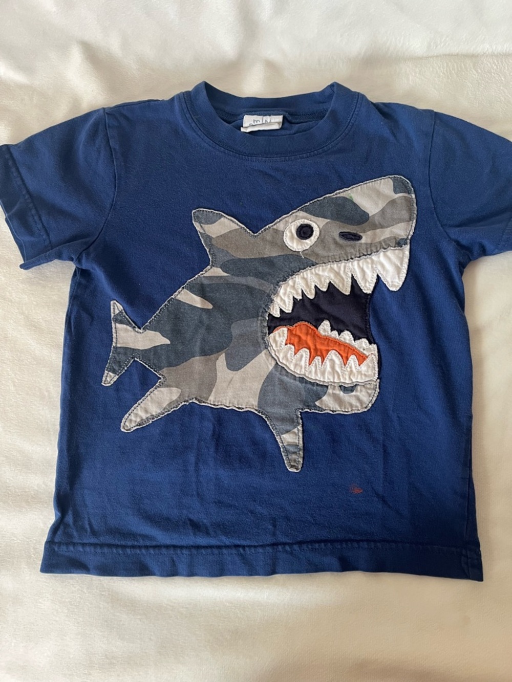 Mini Boden Tee with Camo Shark Appliqué - Kids size 3